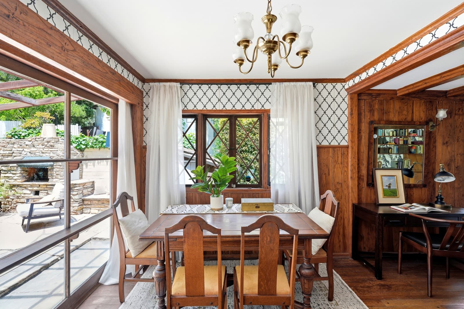 Dining interior with wood paneling, Bel Air