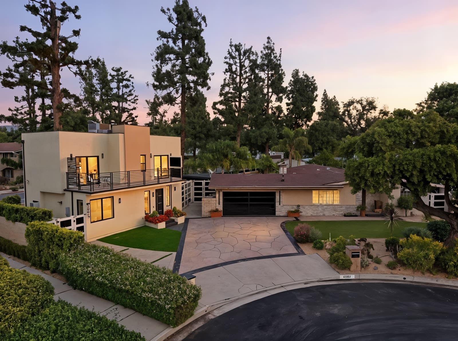 Drone twilight over a Chatsworth home and pool