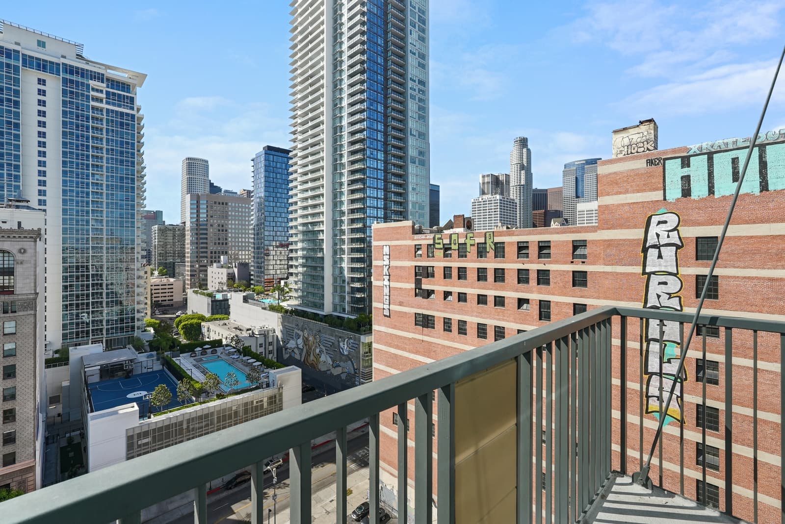 A downtown balcony looking down Broadway.