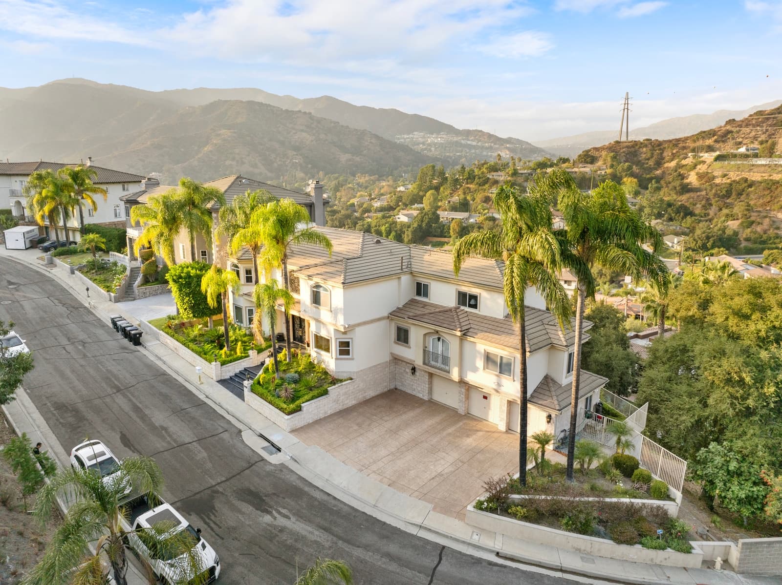 Drone view over a hillside estate above Glendale
