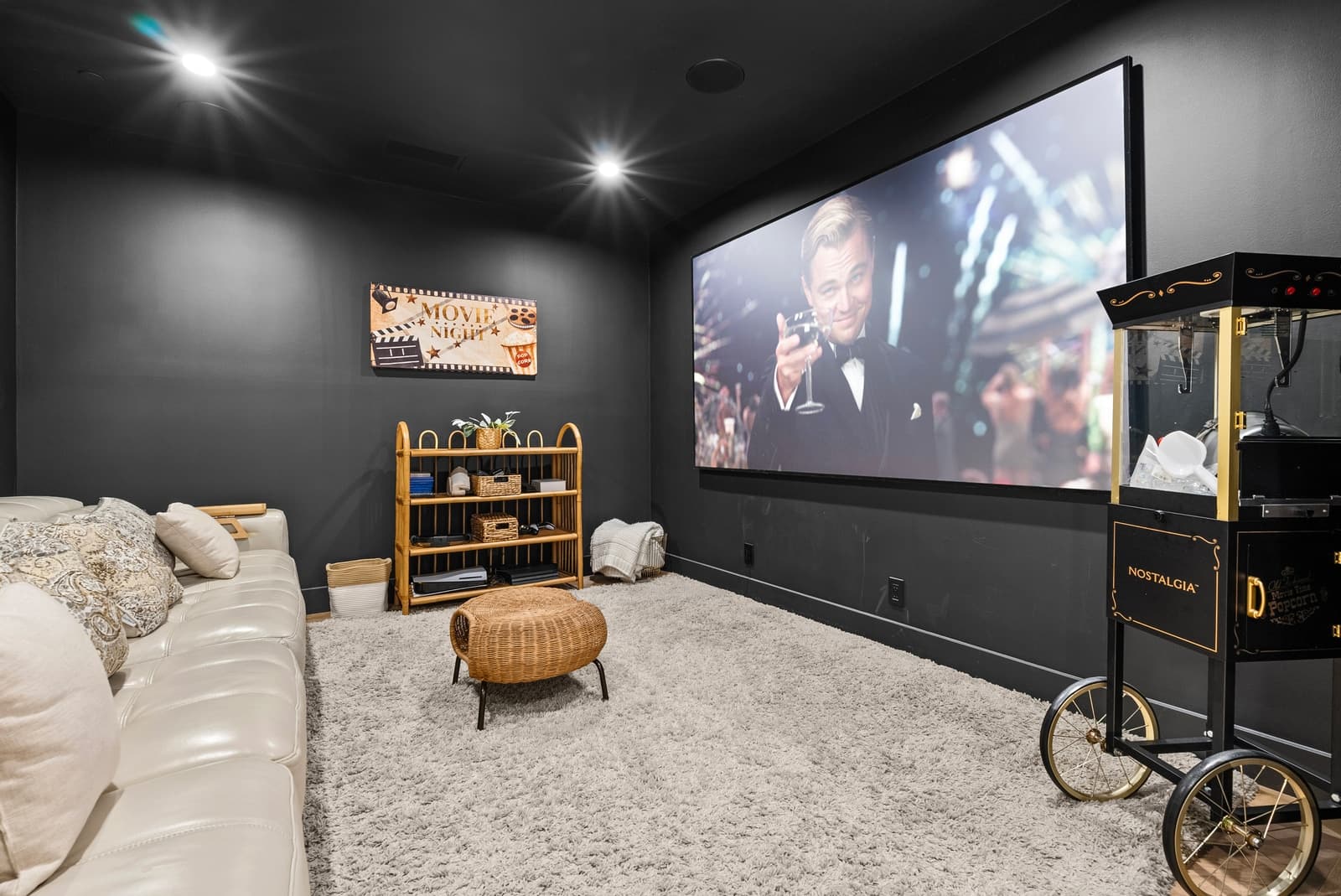 Home theater with a popcorn cart