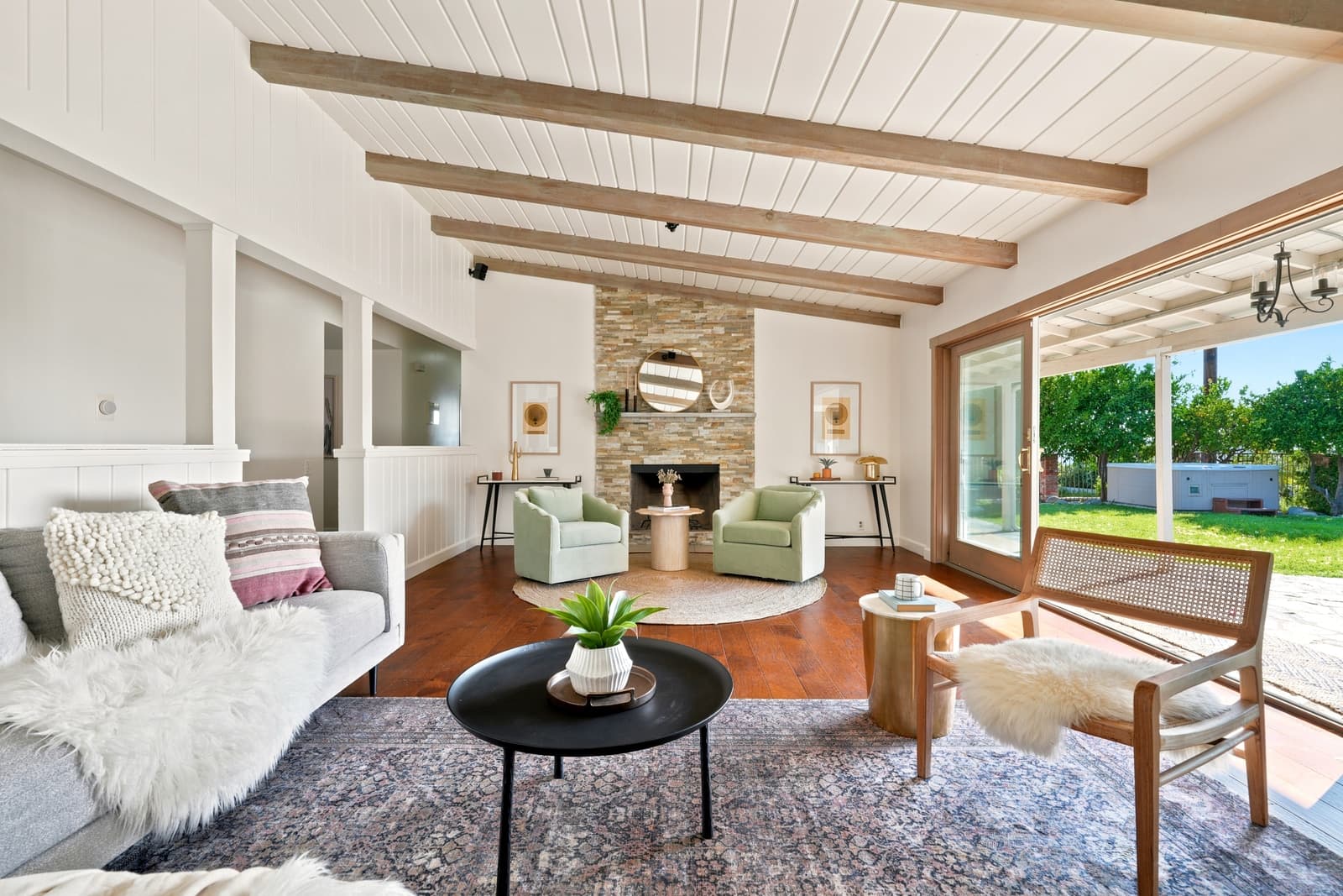 Living room and covered patio in one frame