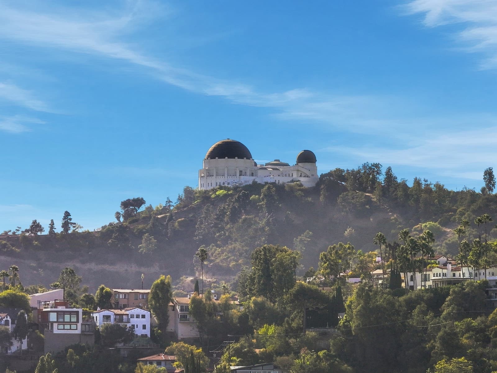 Aerial toward Griffith Observatory over Los Feliz