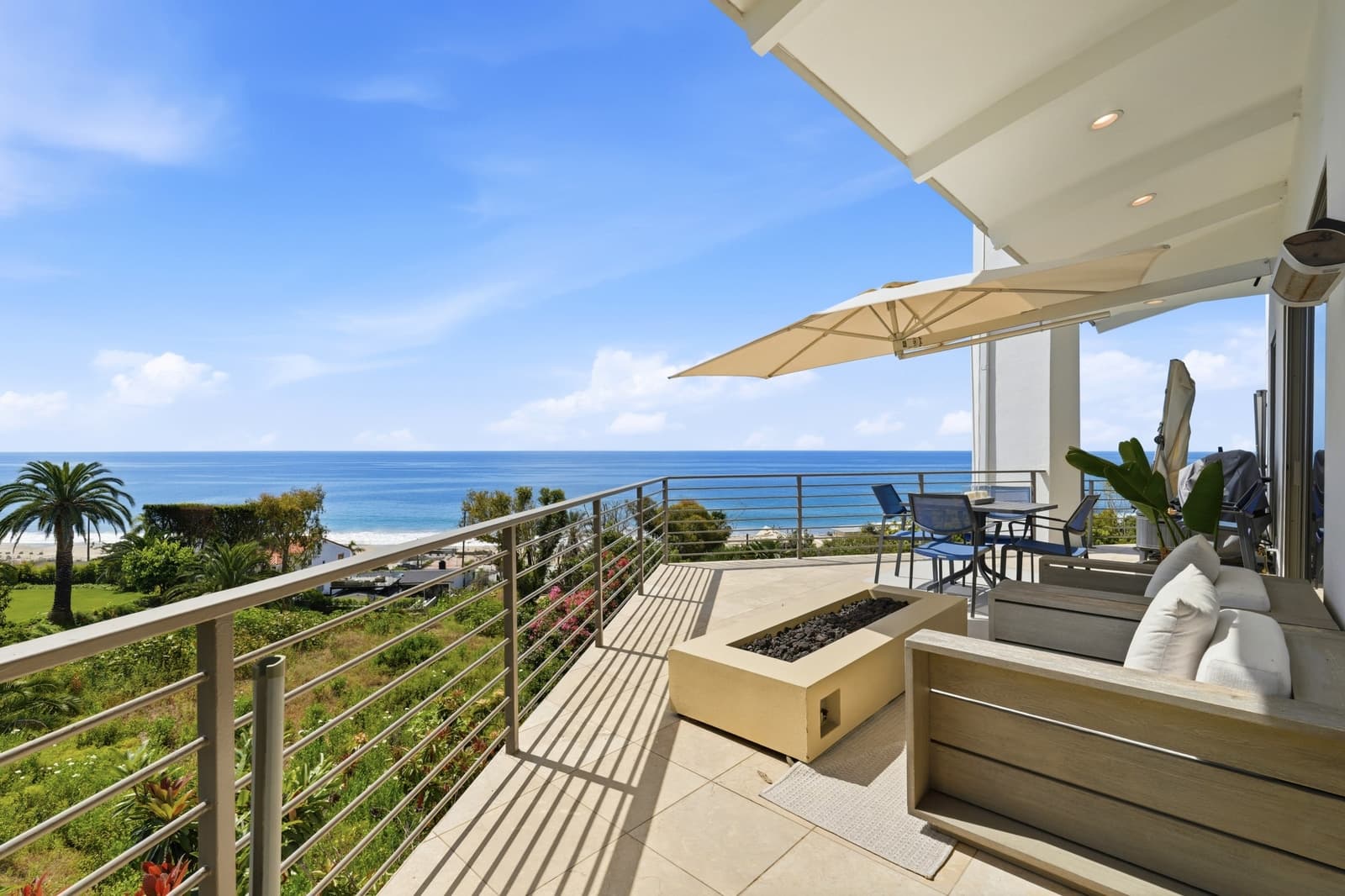 Deck with loungers looking out to the ocean, Malibu