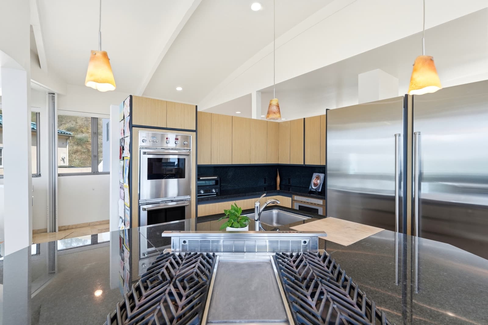 Kitchen with the ocean through the window, Malibu