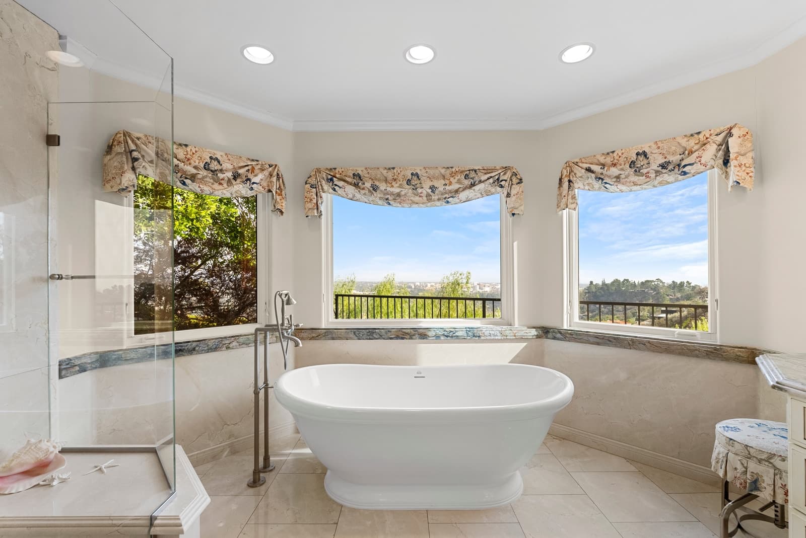 Freestanding tub in a bay window with a view, Pasadena