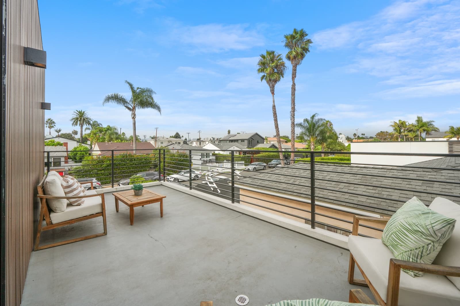 Roof deck with palms beyond