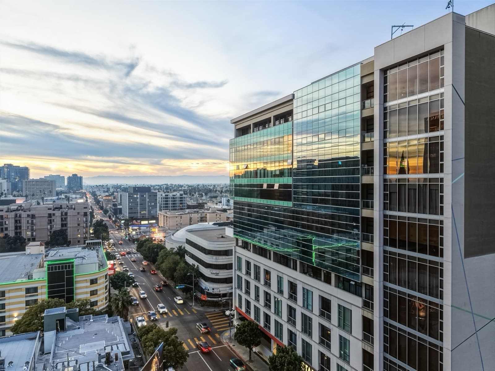 Aerial view over Koreatown, Los Angeles