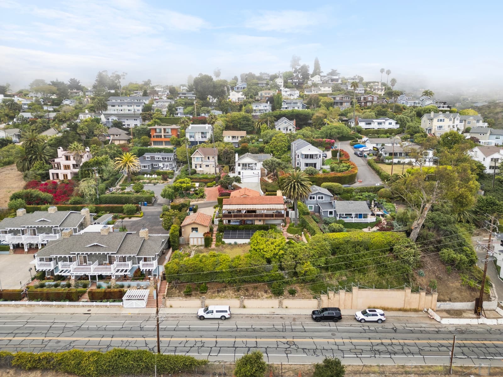 Drone over the Summerland hillside village